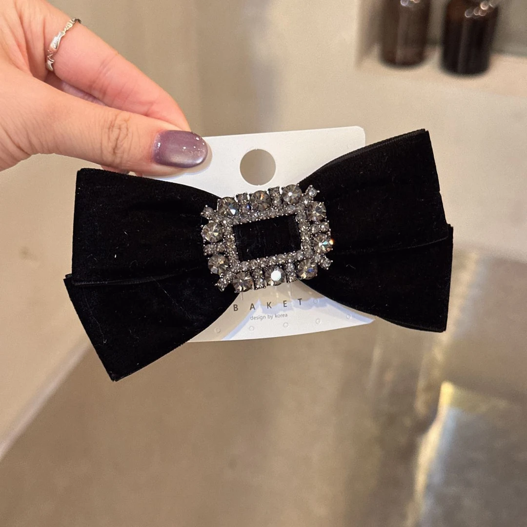 韩国baket发饰复古气质蝴蝶结水钻弹簧夹