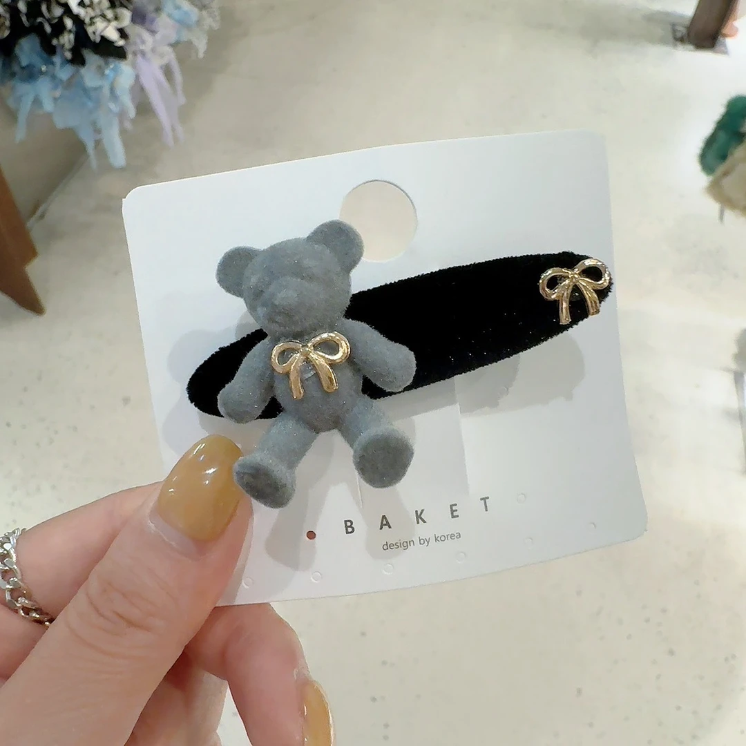 韩国baket发饰植绒小熊蝴蝶结发夹鸭嘴夹