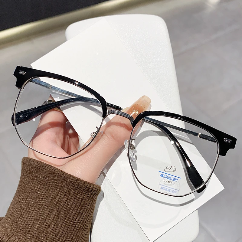 新款国潮眼镜男女半框大脸加宽超轻眼镜框架可配近视变色蓝光时尚