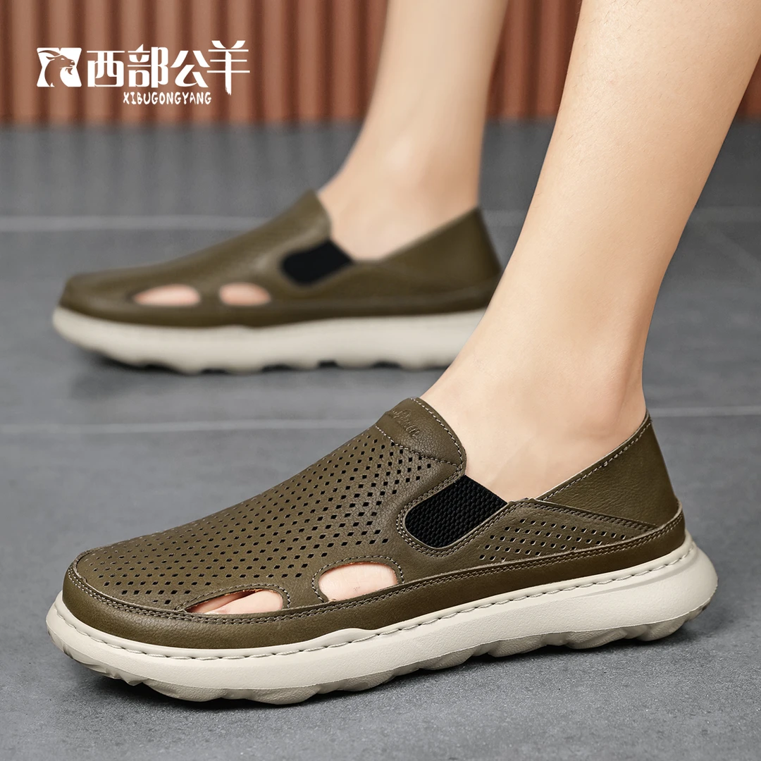 西部公羊夏季时尚百搭透气舒适软底休闲鞋轻便步鞋防滑男鞋