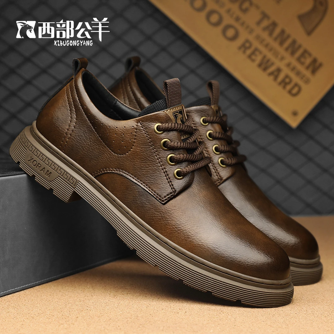 西部公羊春夏爆款男士休闲百搭耐磨皮鞋软底鞋子男款低帮时尚男鞋
