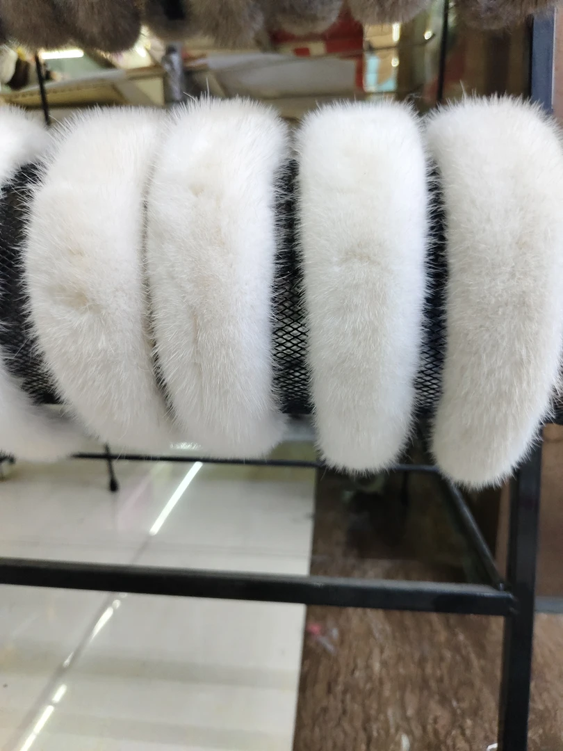 冬季保暖水貂毛发箍时尚头饰女士可爱皮草发饰浅色