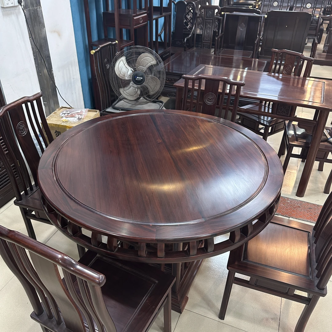 酸枝餐厅圆台家用古典圆形吃饭桌