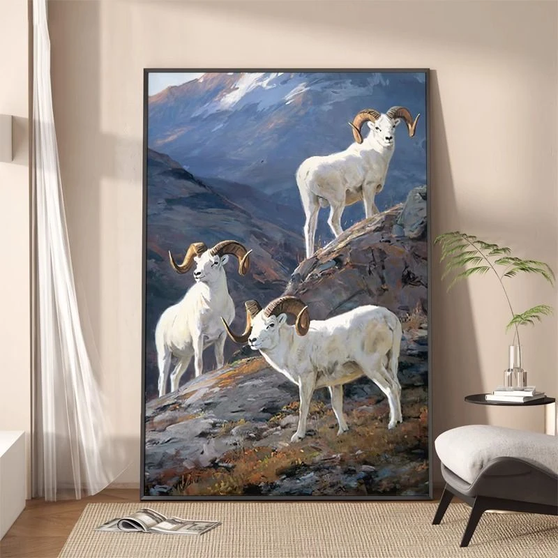 三羊开泰客厅装饰画现代简约沙发背景墙动物挂画玄关走廊过道壁画