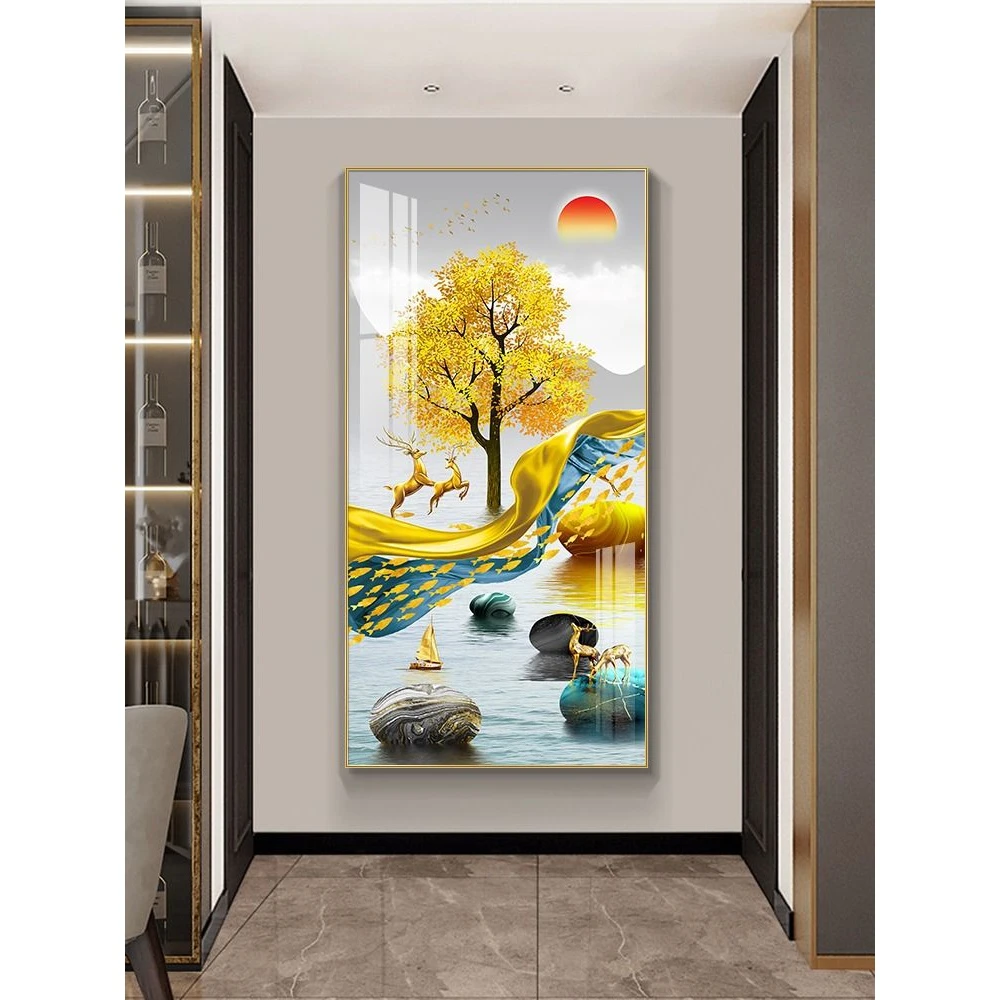 水晶画入户玄关装饰画现代简约入户玄关装饰画正对门走廊过道客厅