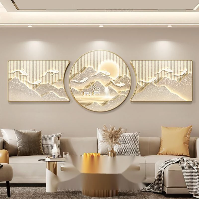 钻石客厅三联晶瓷画镶钻装饰画沙发背景墙清新风高级挂画居家大气