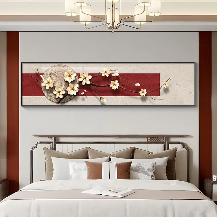 水晶画入户玄关装饰画新中式卧室床头画酒店宾馆房间背景墙画玉兰