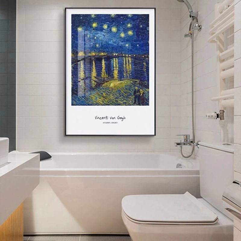 梵高星空卫生间轻奢装饰画厕所遮丑挂画酒店浴室背景墙防水免钉壁