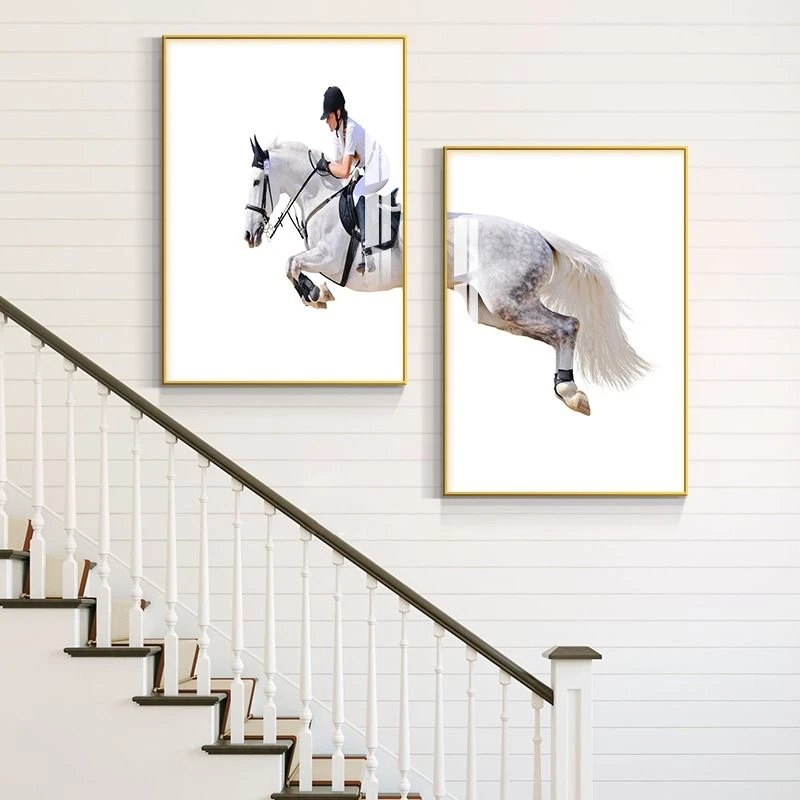复式楼梯间装饰画走廊过道画马到成功壁画现代简约办公室墙面挂画