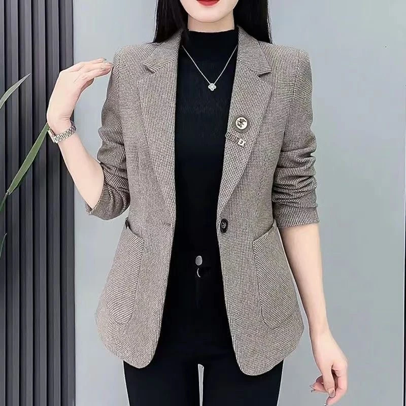 格子西装外套女小个子短款2024秋冬新款千鸟格西服时尚气质