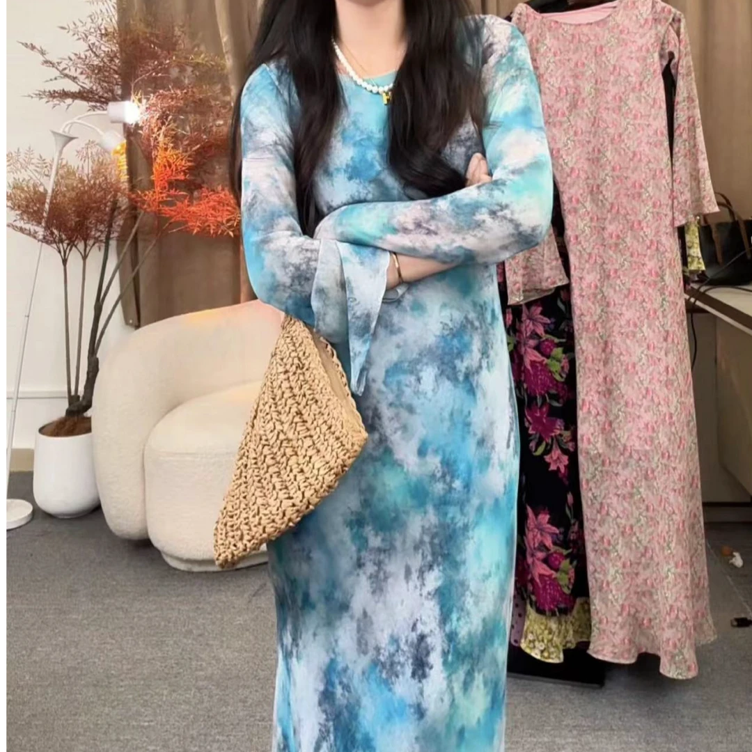 新款花色女人味碎花气质中长款连衣裙YF588