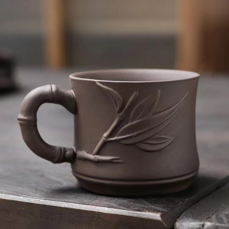 紫砂浮雕竹节手把杯主人杯个人杯 E2