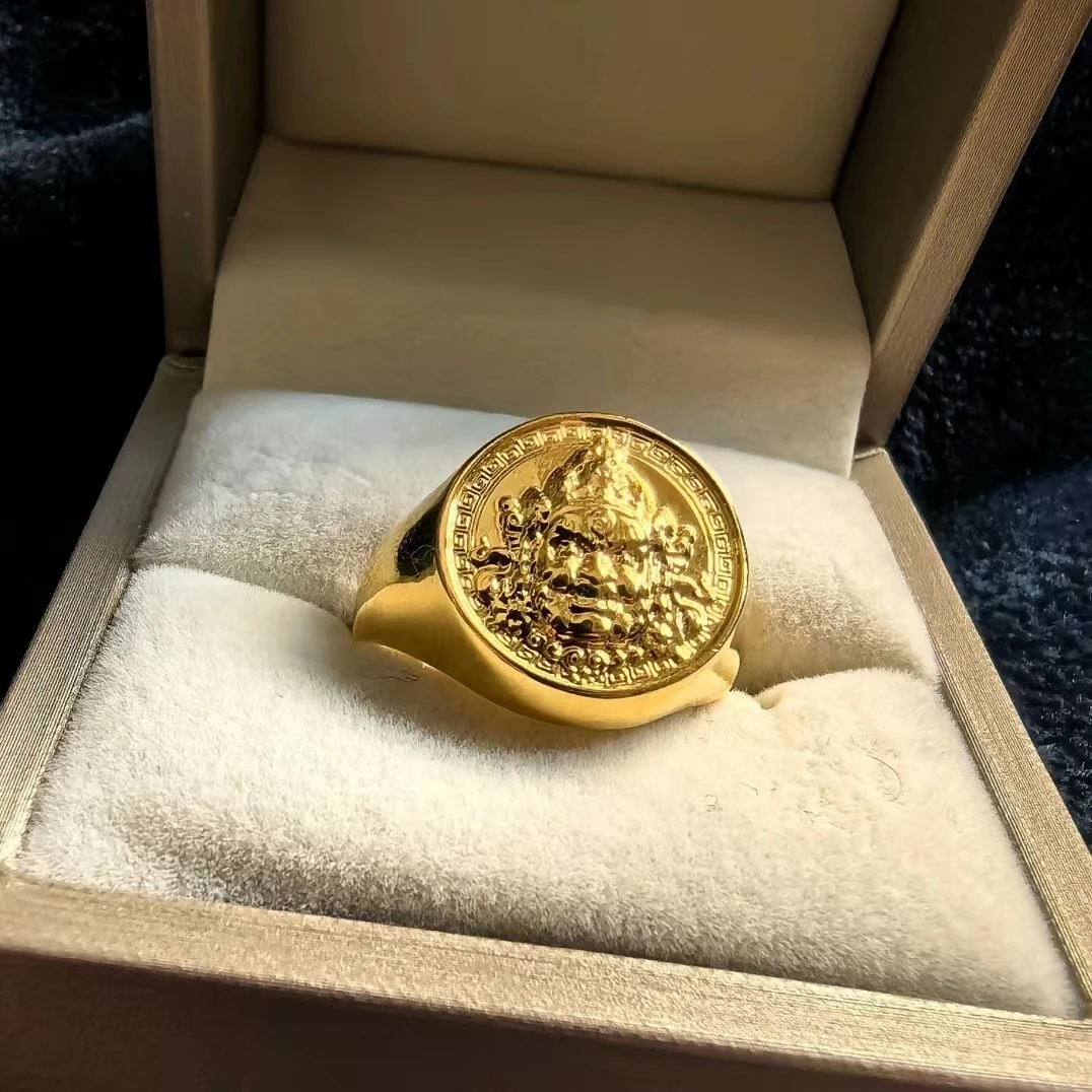 足银戒指 黄财神戒指 胖哥同款可调节古法 宫廷风