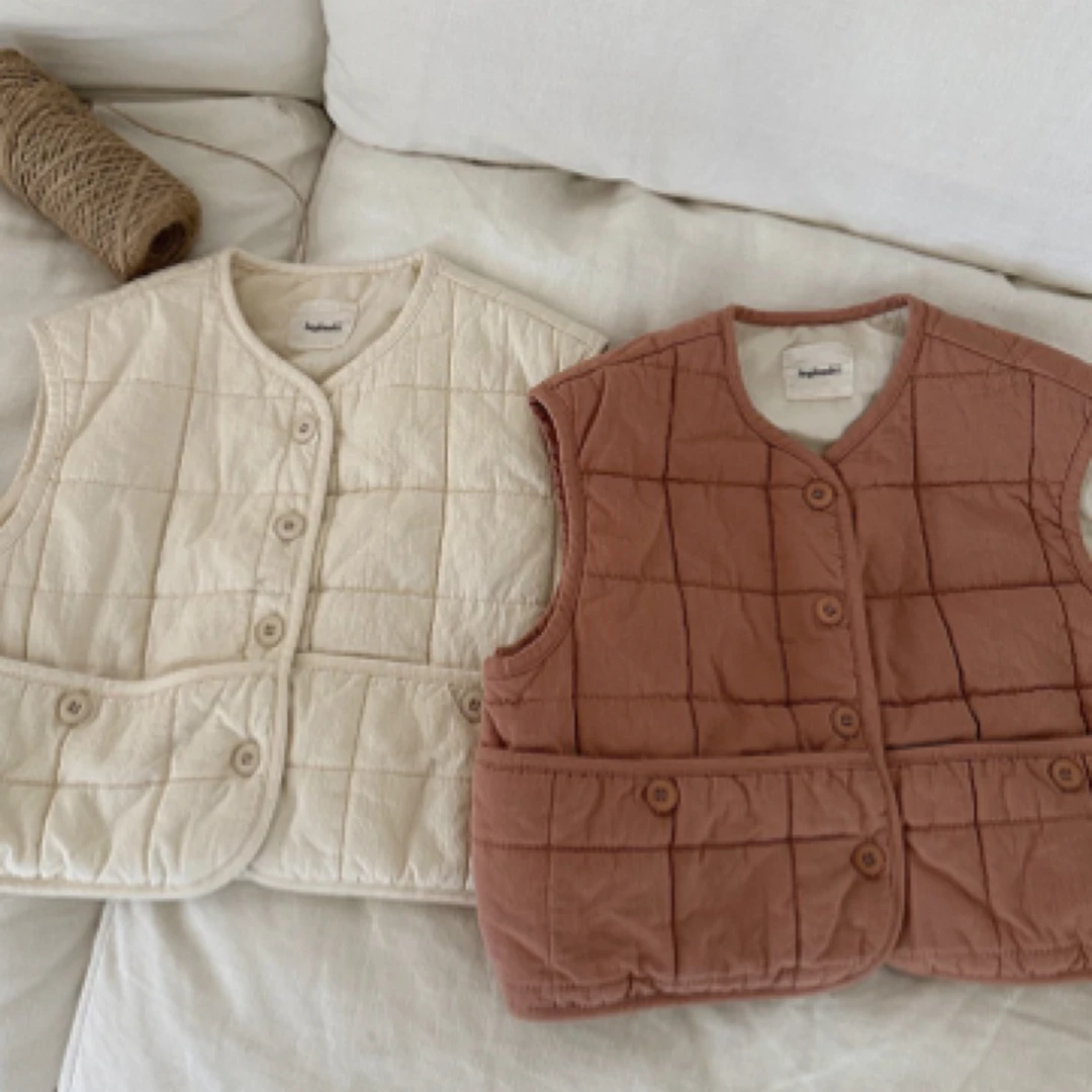 哦哦乐自制 冬款棉背心格子夹棉