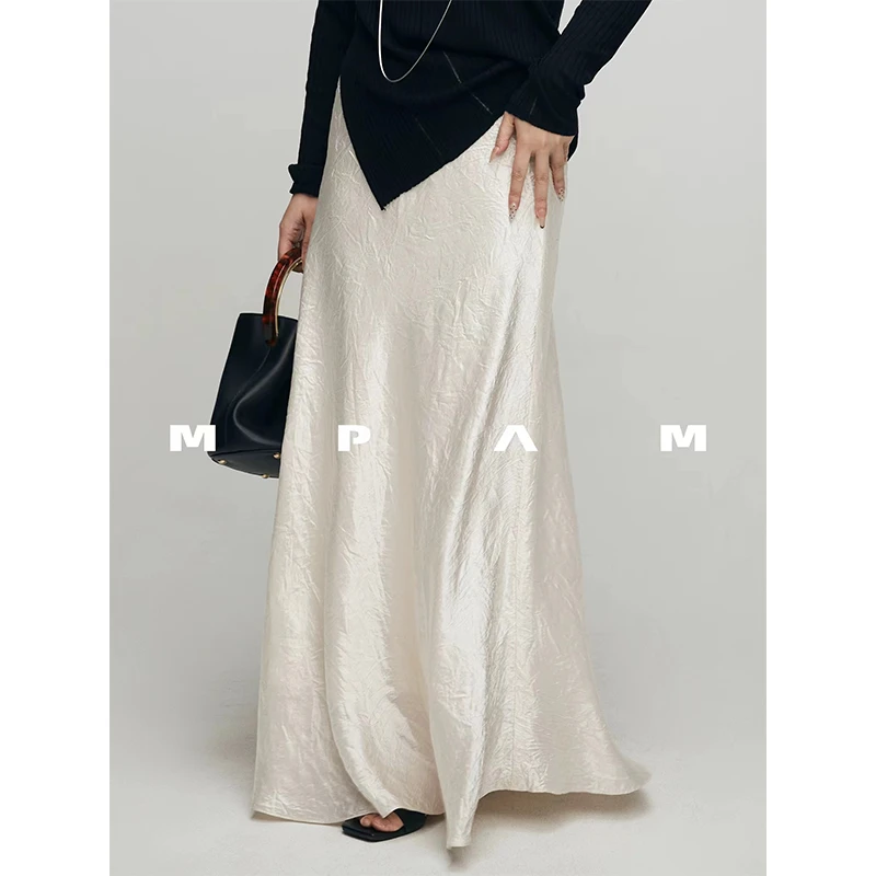 MPAM法式高级显瘦45°半身裙水波纹褶皱醋酸鱼尾气质半身裙女24088