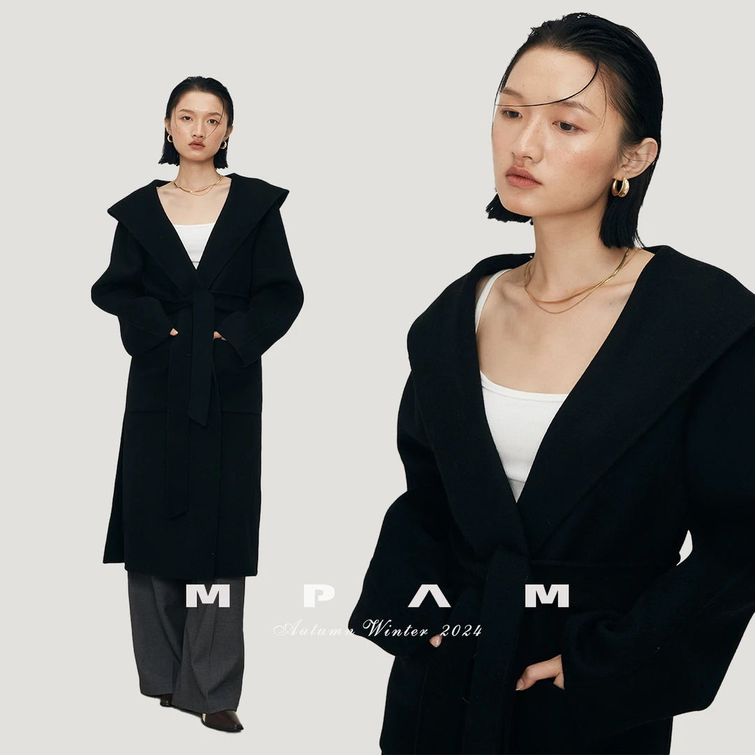 MPAM长款连帽宽松法式浴袍风大衣双面气质羊毛大衣女24617【店铺】