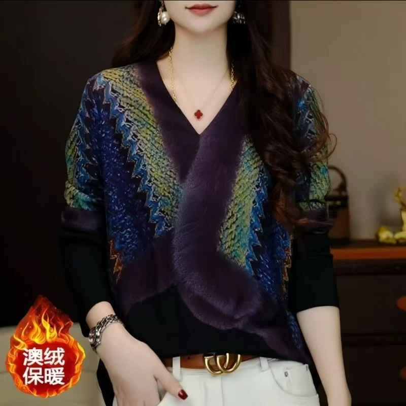 加绒加厚高级感洋气时尚百搭显瘦长袖圆领女士上衣打底衫T恤