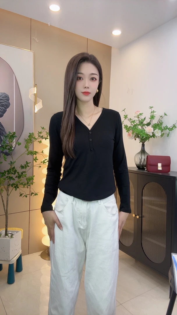 长袖气质黑色秋冬上衣女装时尚修身长袖百搭显瘦打底衫遮肉肉