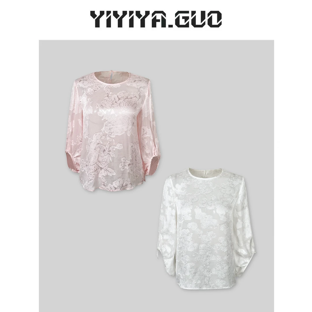 yiyiya.Guo艺艺吖/粉色白色圆领花朵上衣20241276