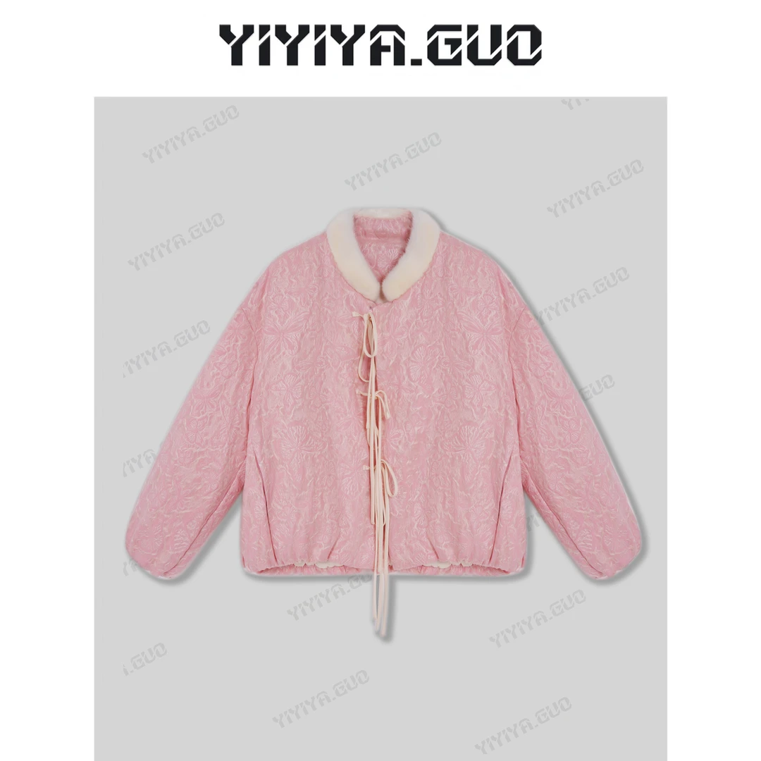 yiyiya.Guo艺艺吖【漫花沁粉】新中式中国风蝴蝶鹅绒外套20242969