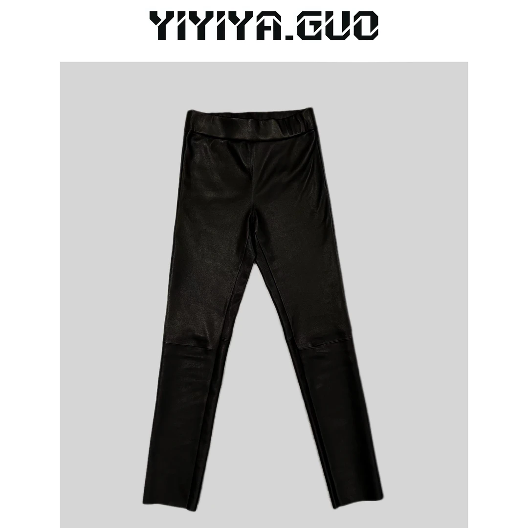 yiyiya.Guo艺艺吖/黑色皮裤小脚裤20242422