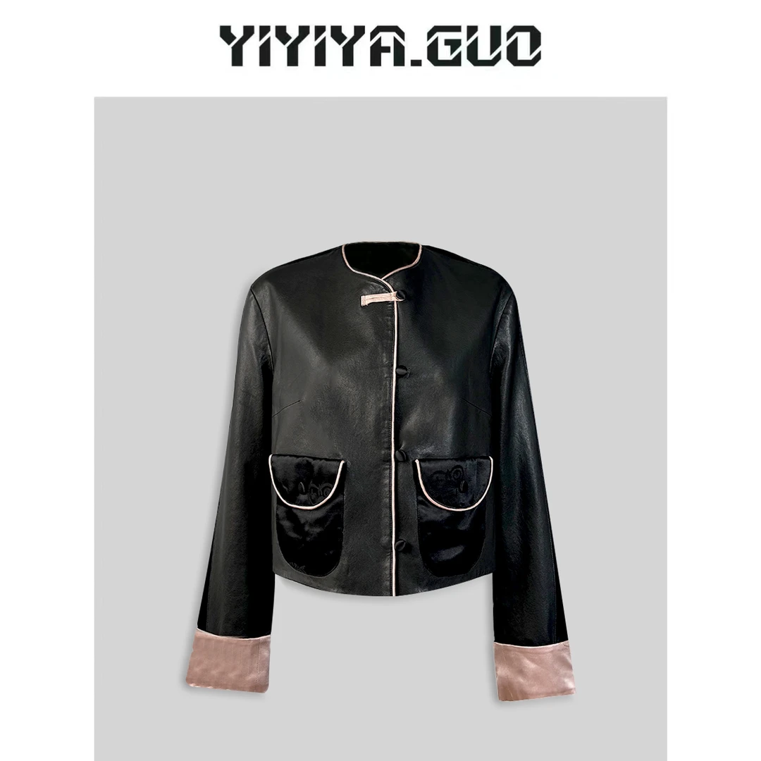 yiyiya.Guo艺艺吖/【摩拉】黑色皮衣外套20242163