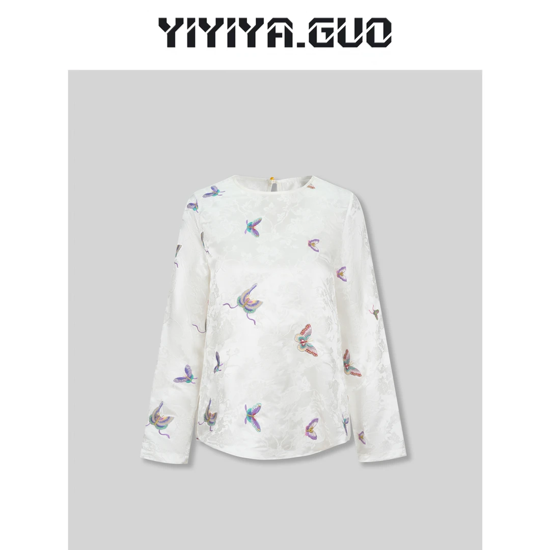 yiyiya.Guo艺艺吖【舞蝶】秋冬款提花刺绣蝴蝶长袖上衣20242619