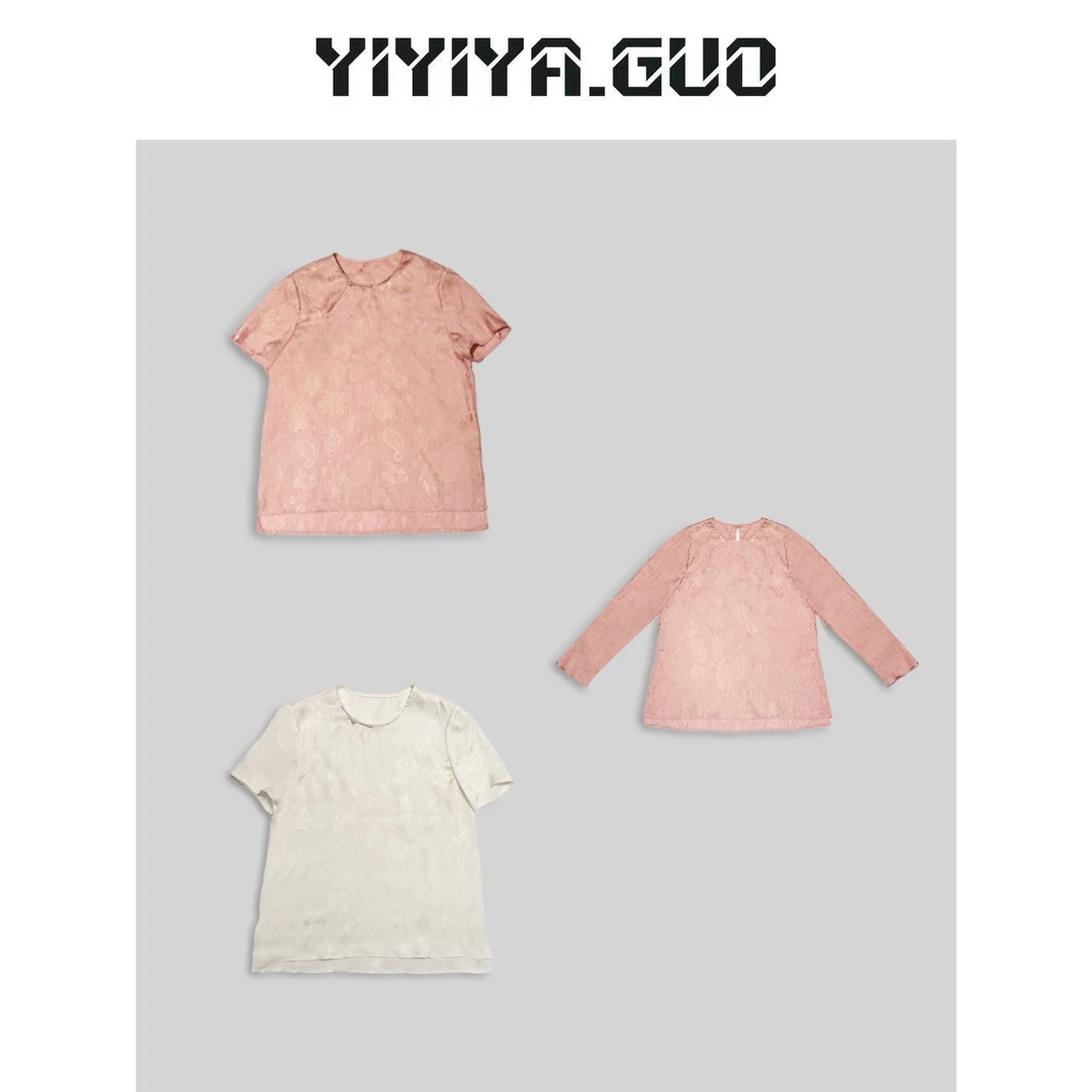 yiyiya.Guo艺艺吖/腰果花粉色圆领短袖一粒扣上衣20241001