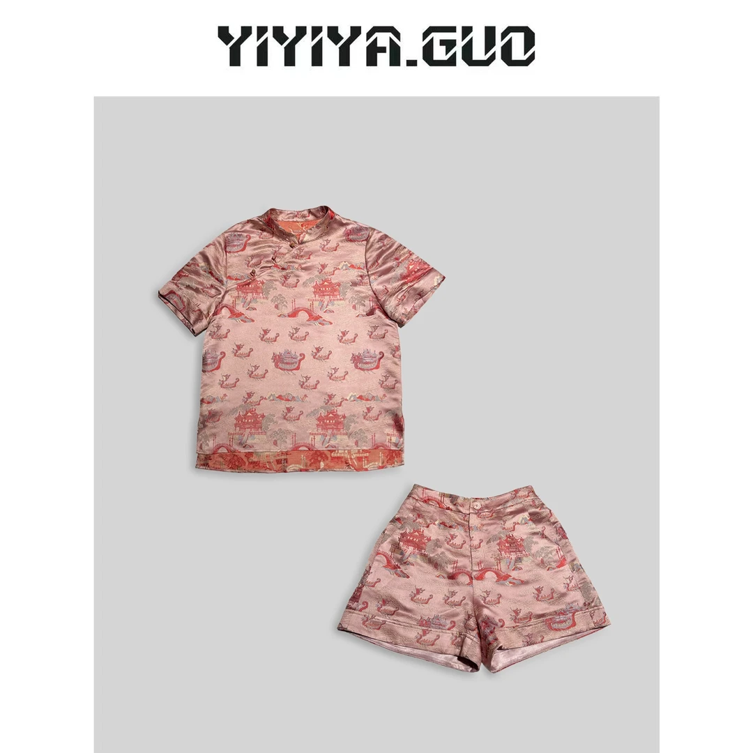 yiyiya.Guo艺艺吖/交织宋锦·粉楼阁短袖上衣➕短裤20241064