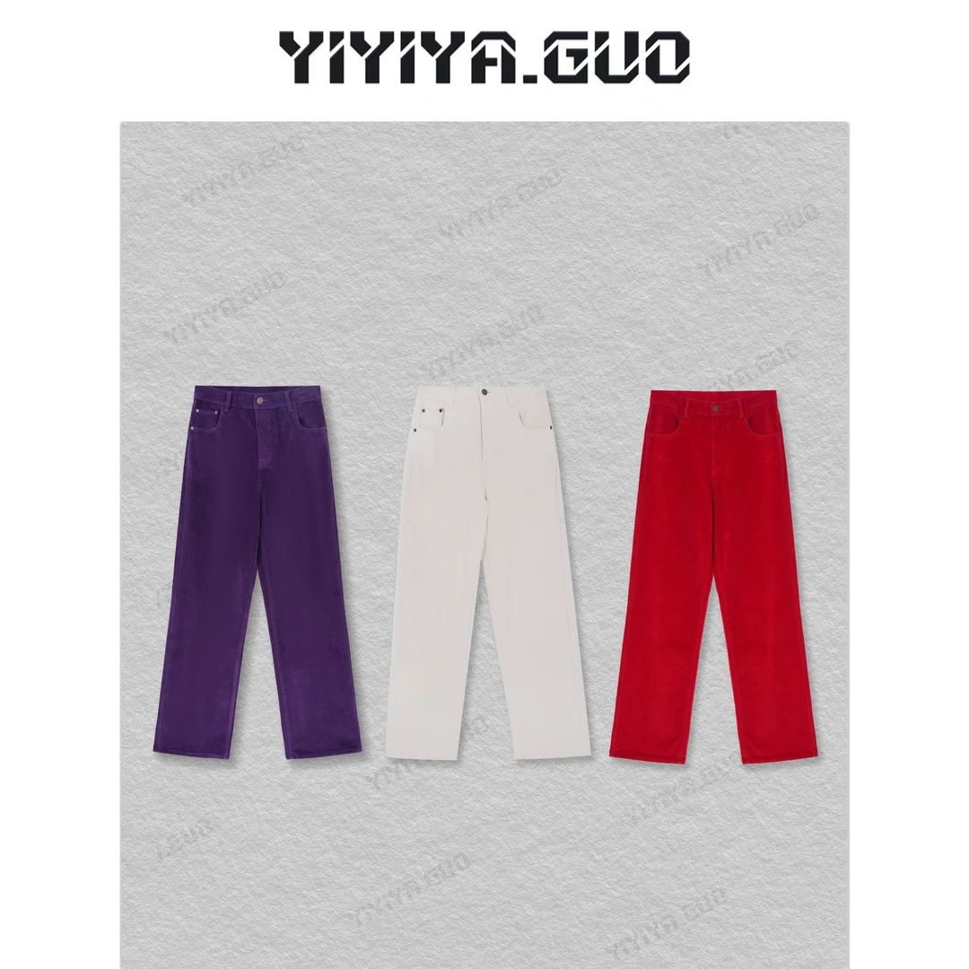 yiyiya.Guo艺艺吖【舒适彩裤】新中式中国风直筒细条绒裤20242797