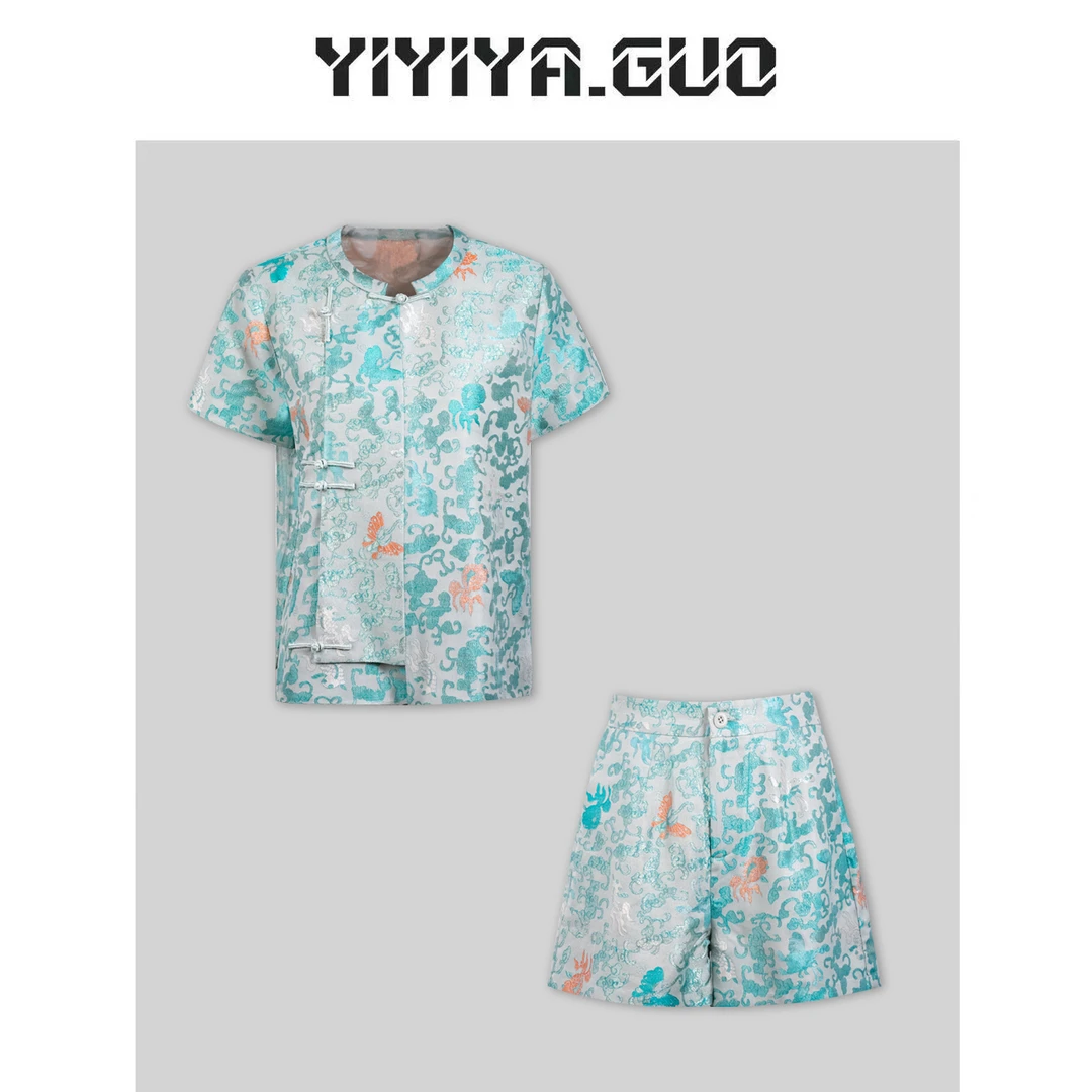 yiyiya.Guo艺艺吖/【蓝彩蝶】蓝色印花上衣➕短裤20241687
