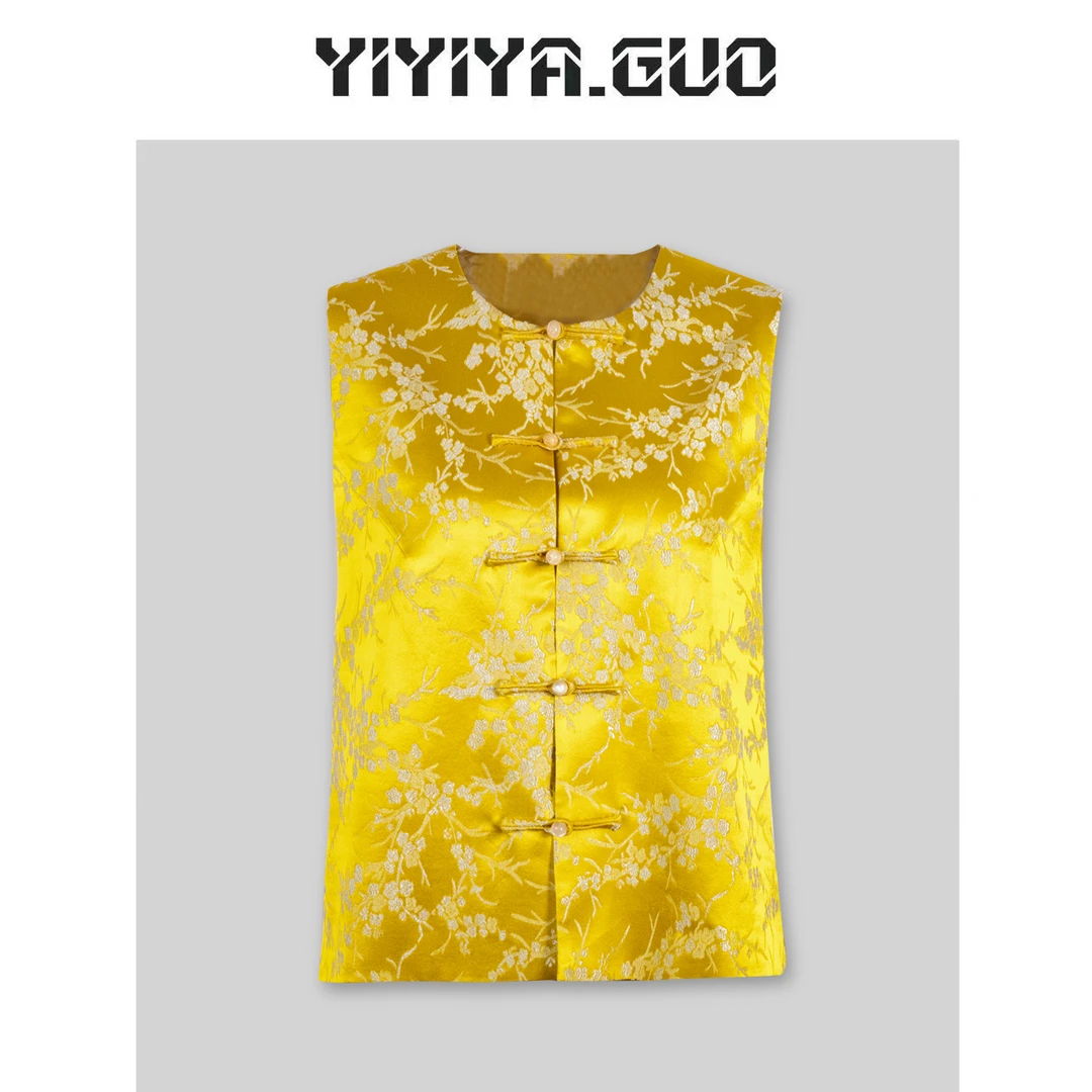 yiyiya.Guo下架款艺艺吖/【梨花雨】黄色圆领盘扣马甲20241786