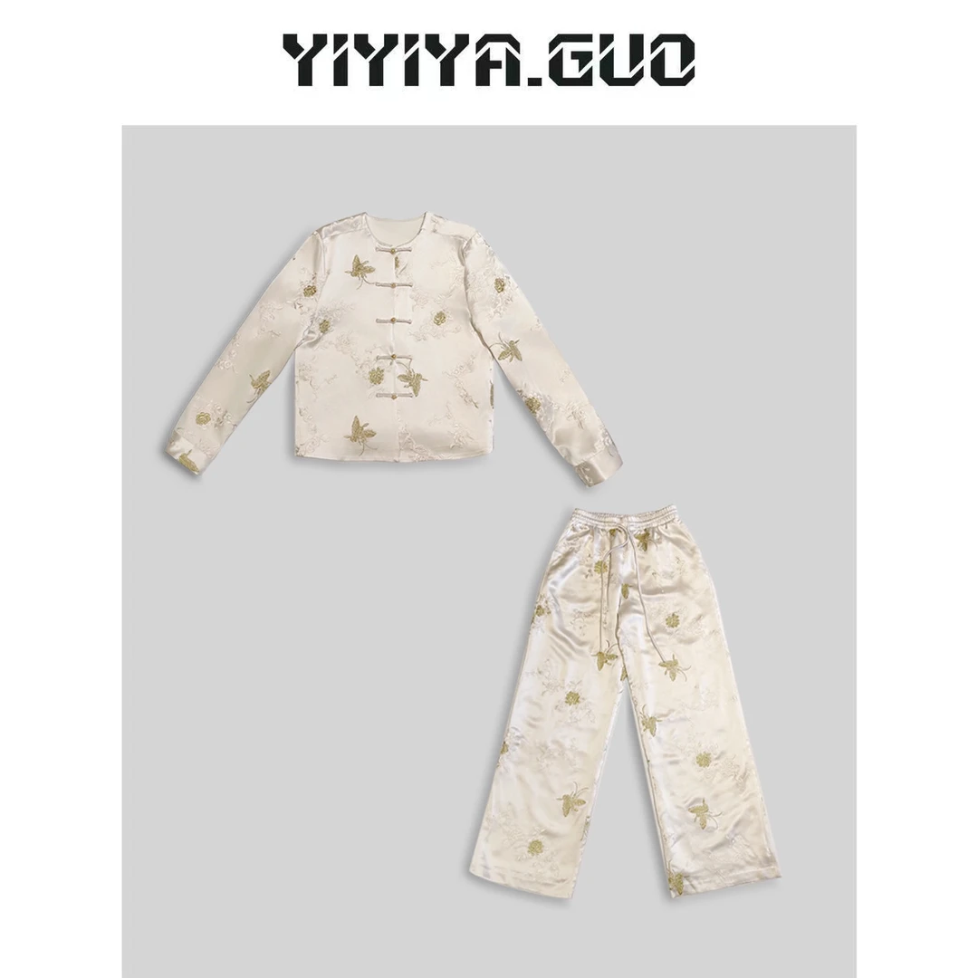 艺艺吖/【金黛】金钱蝴蝶中扣上衣+蝴蝶裤子套装2024265