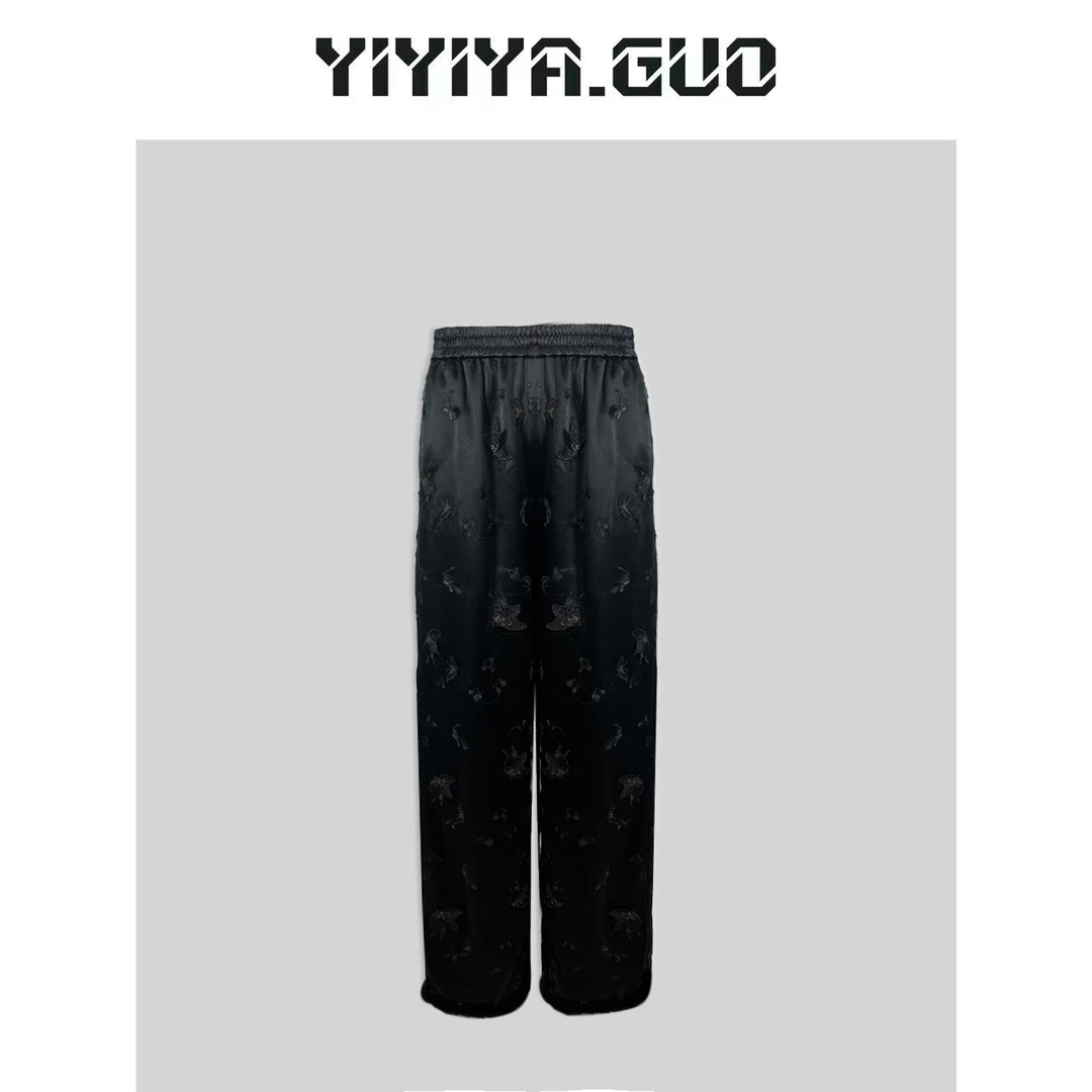 yiyiya.Guo艺艺吖/【金蝶】黑色刺绣长裤20242324