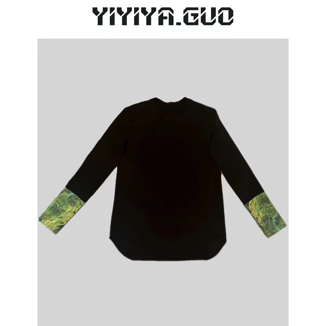 艺艺/YIYIYA.GUO黑白两色袖口拼接绿色T上衣T0588