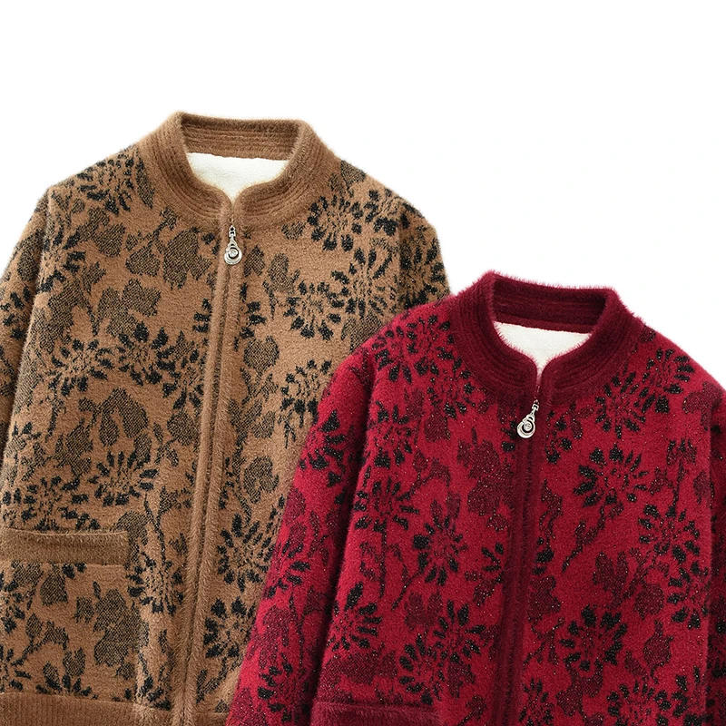 秋冬新款针织外套妈妈装开衫中老年女装加厚时尚保暖加绒洋气