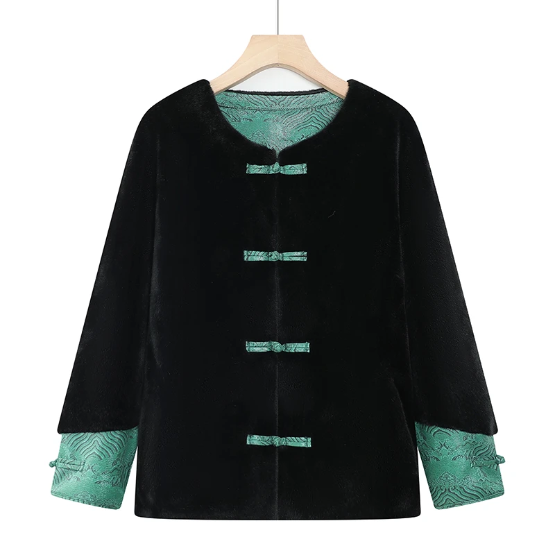 皮毛一体外套中长款中国风新中式水貂绒网红款冬天时尚民族风