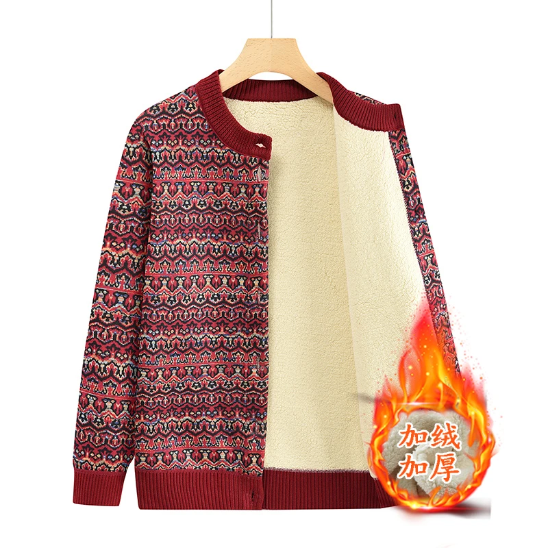 女装针织开衫外套加厚妈妈装中老年外套2024秋冬新款时尚短款