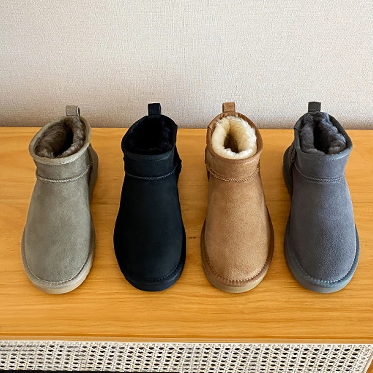 【亚亚专属薄底】冬季牛皮雪地靴加厚绒棉保暖棉鞋短筒加绒女款经典