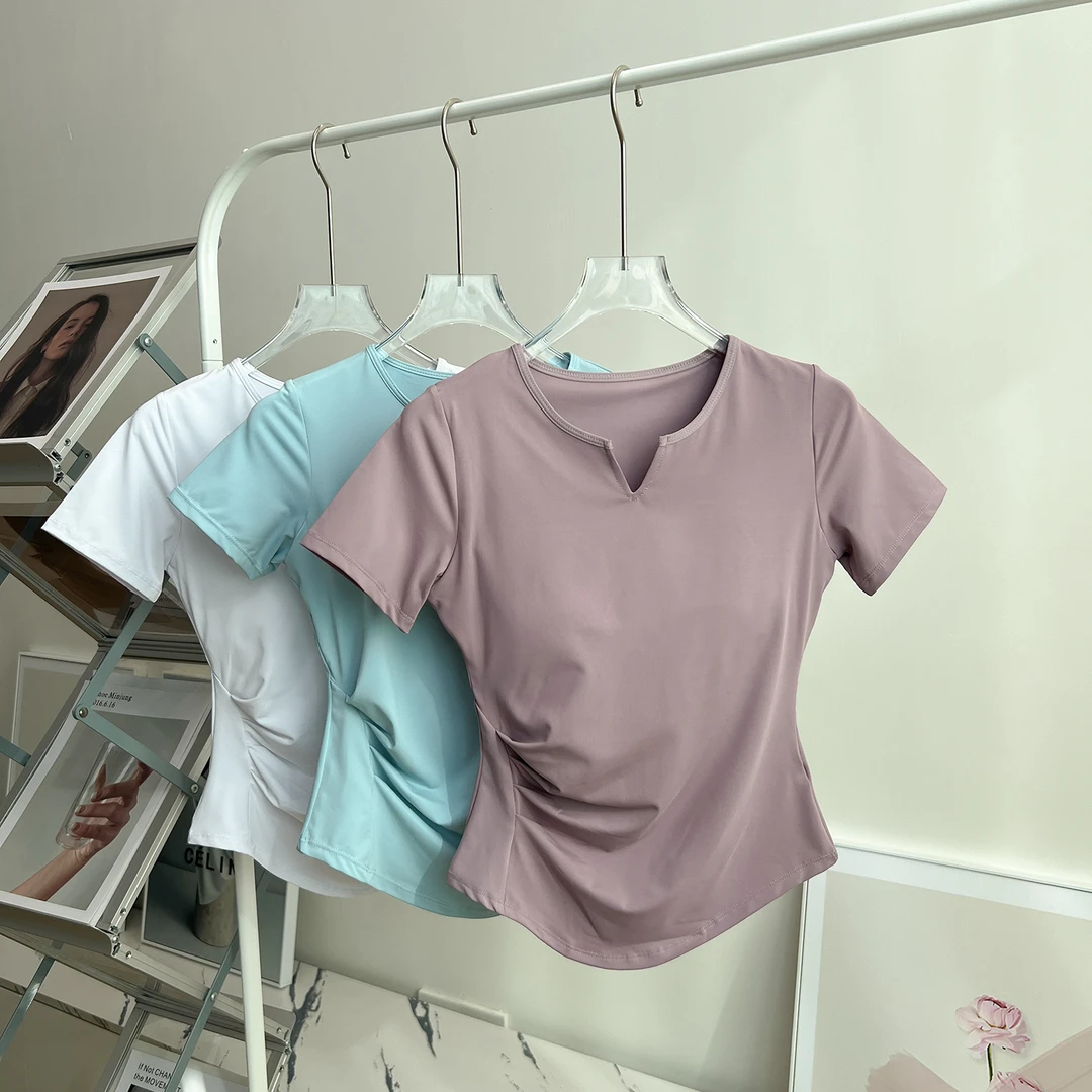 带胸垫健身衣女运动短袖速干上衣T恤瑜伽服跑步专用显瘦夏季薄款