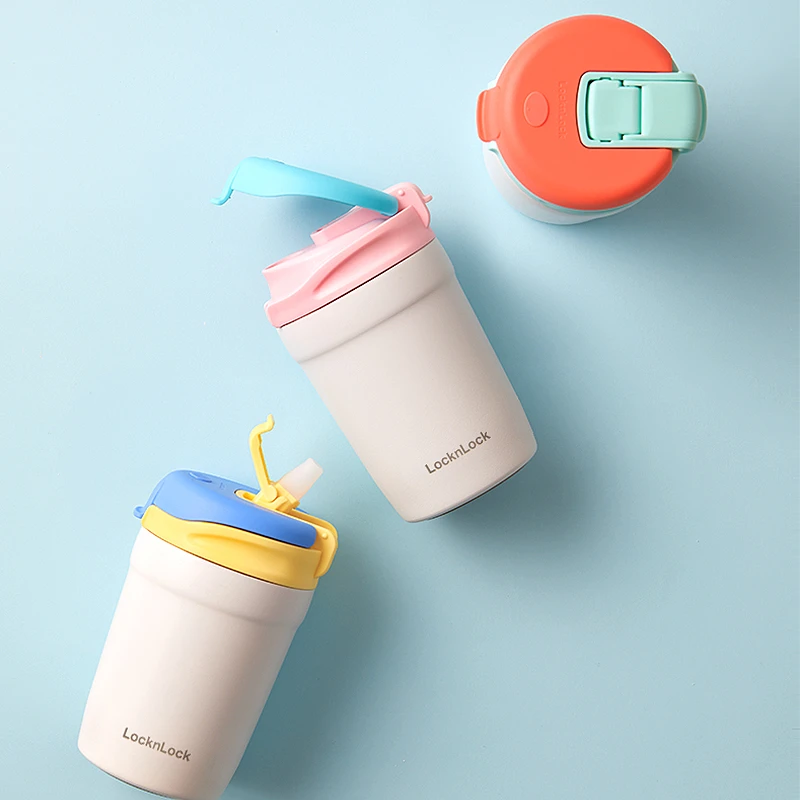 乐扣乐扣吸管保温杯316L不锈钢女生高颜值可爱男士便携随手咖啡杯