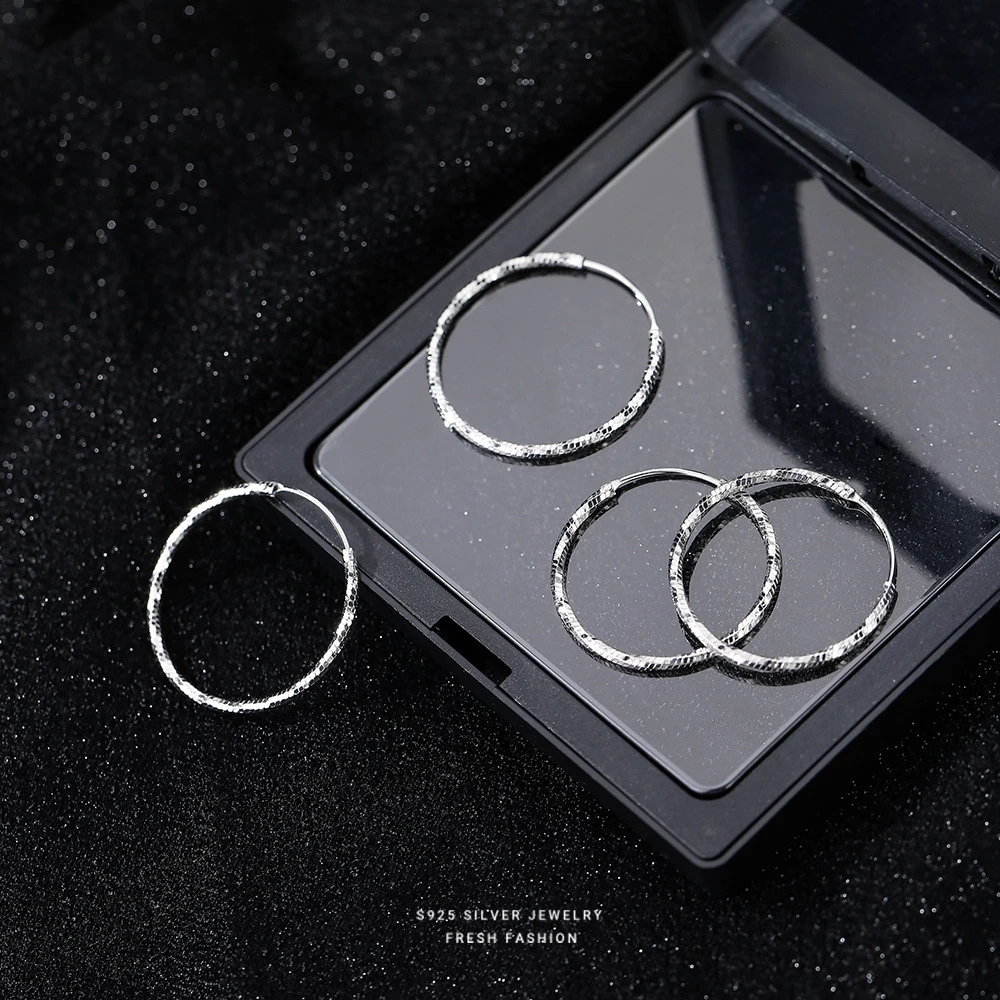 925银耳饰 棱面大耳圈女韩系个性小众气质夸张设计圆环耳扣银耳环