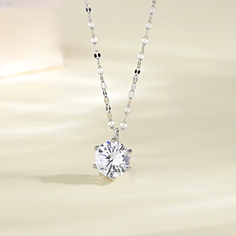 坠链均925银 s925银简约六爪单钻项链女款锁骨链百搭经典气质坠链