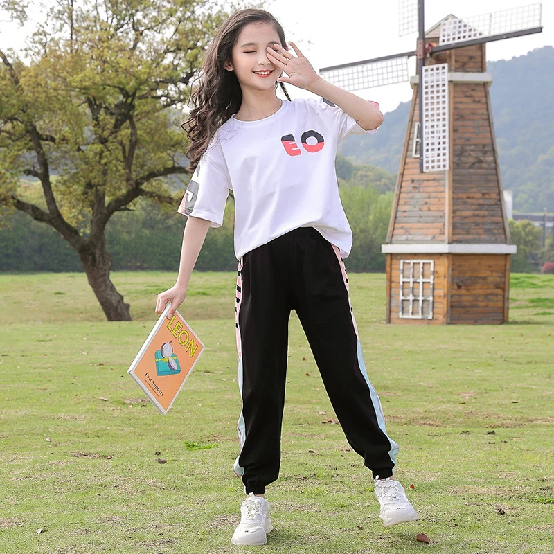 女童运动套装夏季2025网红洋气中学生儿童12岁女孩薄款短袖两件套