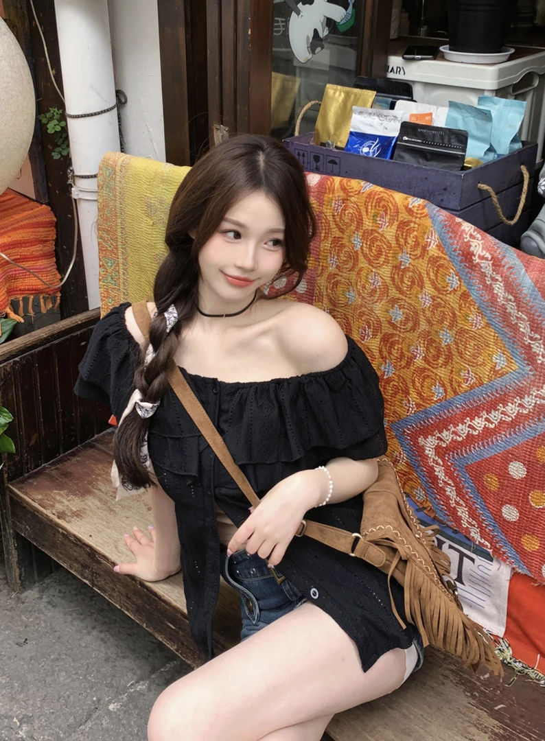 女装夏季新款一字肩上衣胖mm法式微胖显瘦衬衫蕾丝大码女装