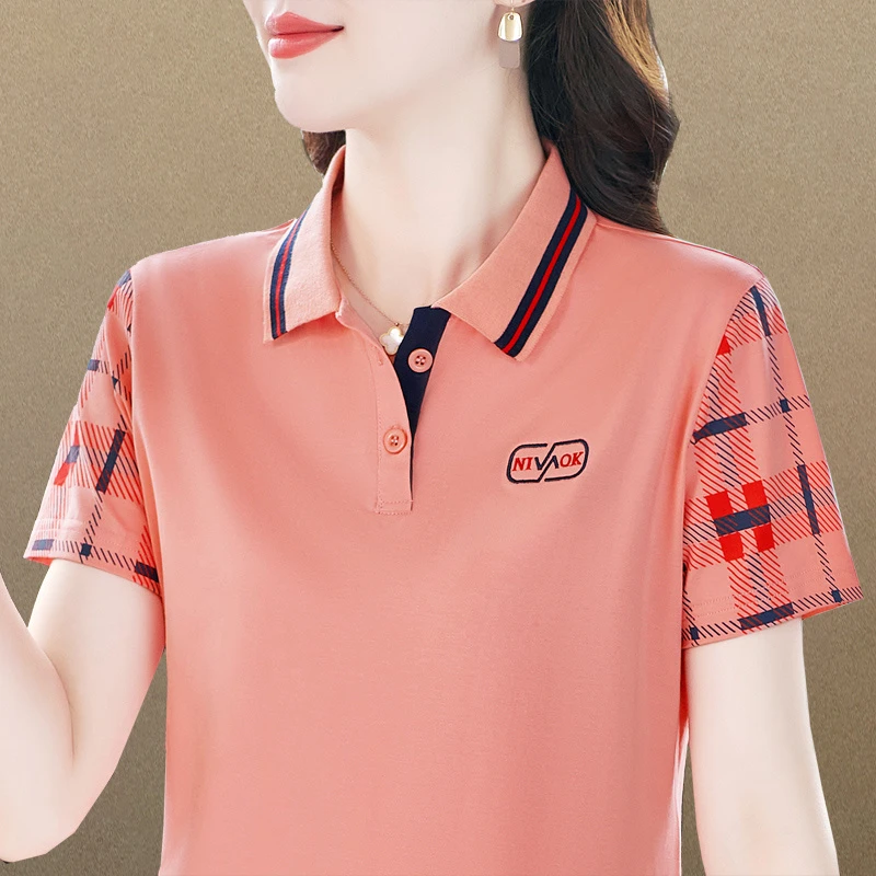 女士短袖休闲t恤女夏季新款薄款POLO衫宽松大码中年妈妈装