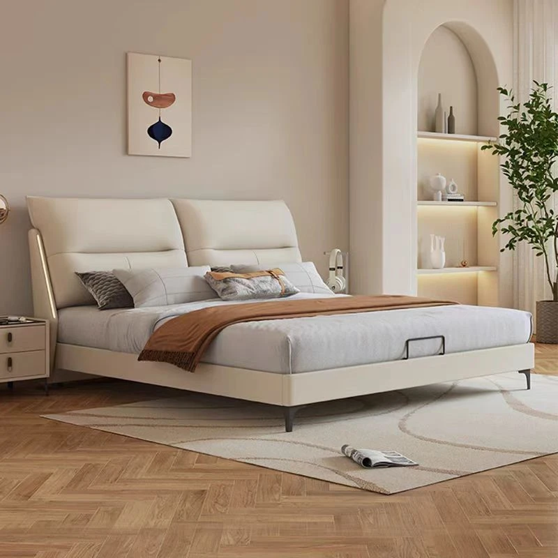 浪漫满屋真皮床主卧室大床意式轻奢简约软体皮床主卧婚床极简家用