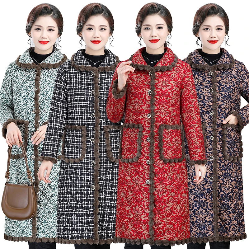 秋冬棉衣女长款加绒加厚保暖棉袄2024新款中年妈妈装冬季过膝棉服