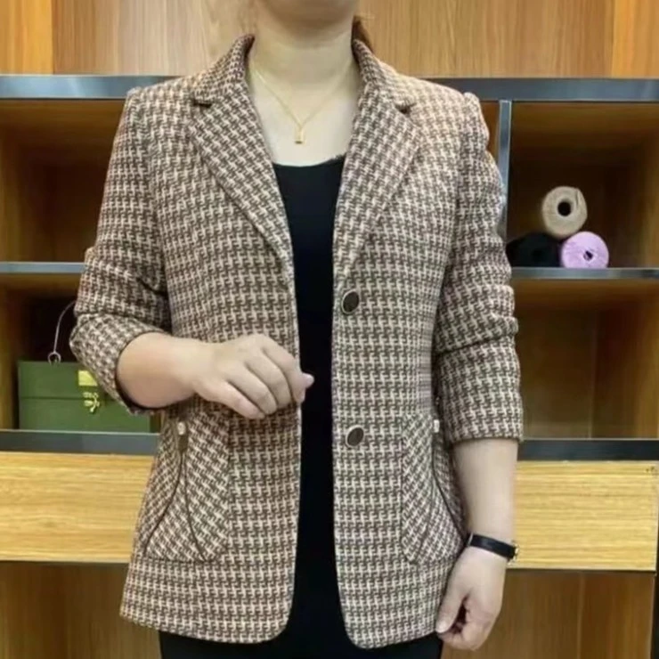 春秋休闲外套中年女装西装时尚气质洋气格子新款妈妈春装显瘦百搭