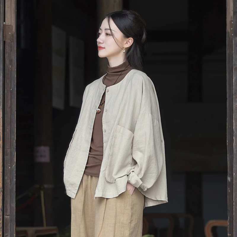 2024新春夏原创棉麻女装苎麻砂洗文艺上衣开衫女式宽松百搭外套